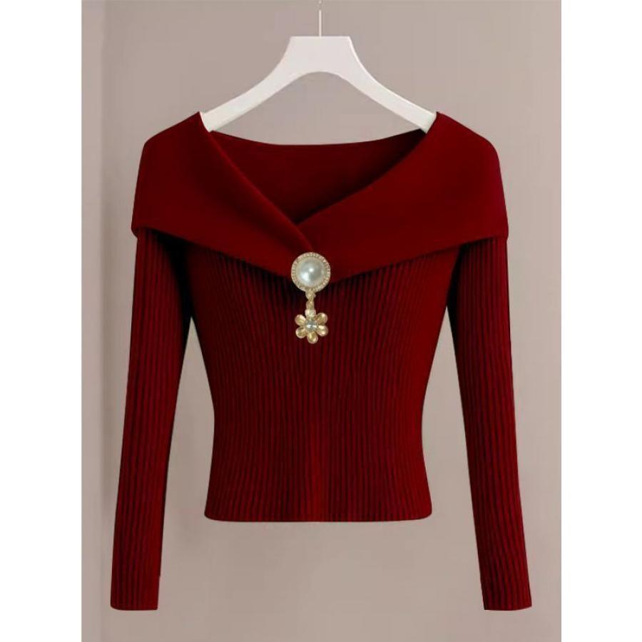 Elegant Knit Top For Women, Polyester 100%, Solid Color, Long Sleeve V-neck Pullover With Detail, Woven Sweater For All
Elegant Knit Top For Women, Polyester 100%, Solid Color, Long Sleeve V-neck Pullover With Detail, Woven Sweater For All