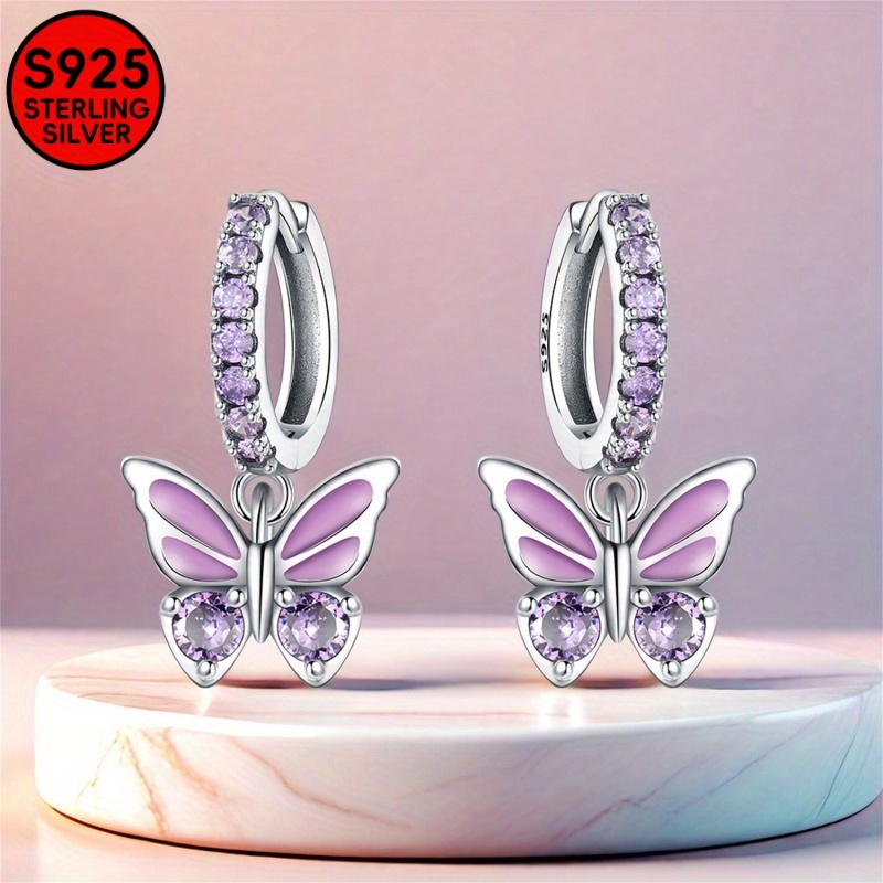 1 Pair Elegant 925 Sterling Silver Purple Earrings With Synthetic Zirconia, Women's Jewelry, Accessory
1 Pair Elegant 925 Sterling Silver Purple Earrings With Synthetic Zirconia, Women's Jewelry, Accessory