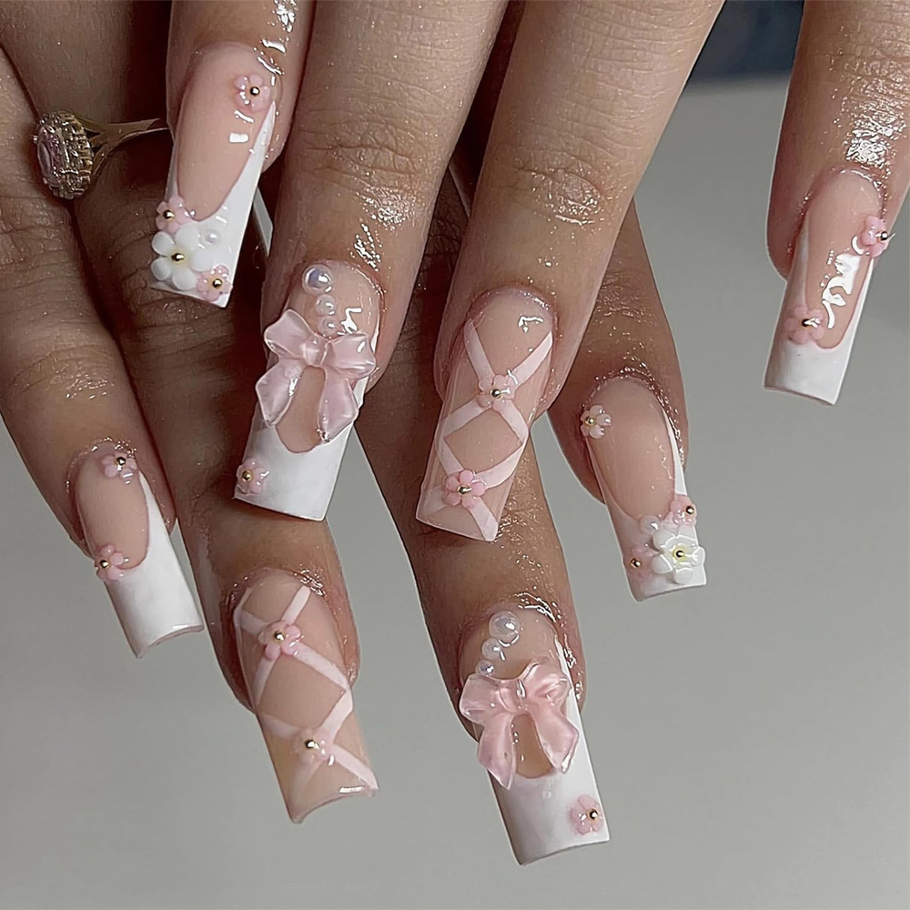 & Flower Nail Art Tips, Square Shape, Medium Length, , With 3d Accents, Heart & Floral Pattern Press-on Nails For Valentine's Day & Christmas
& Flower Nail Art Tips, Square Shape, Medium Length, , With 3d Accents, Heart & Floral Pattern Press-on Nails For Valentine's Day & Christmas