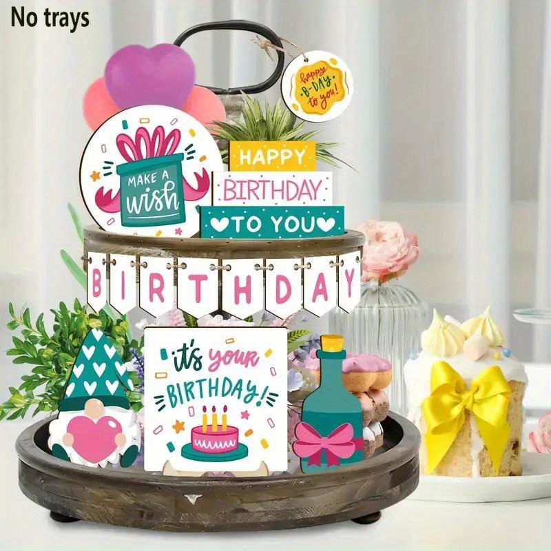 15pcs Wooden Birthday Tiered Tray Decor Set - Dwarf & Cake Design, Universal Holiday Indoor/outdoor Table Centerpiece, Multifunctional Home Decor Ornaments, No Electricity Needed
15pcs Wooden Birthday Tiered Tray Decor Set - Dwarf & Cake Design, Universal Holiday Indoor/outdoor Table Centerpiece, Multifunctional Home Decor Ornaments, No Electricity Needed