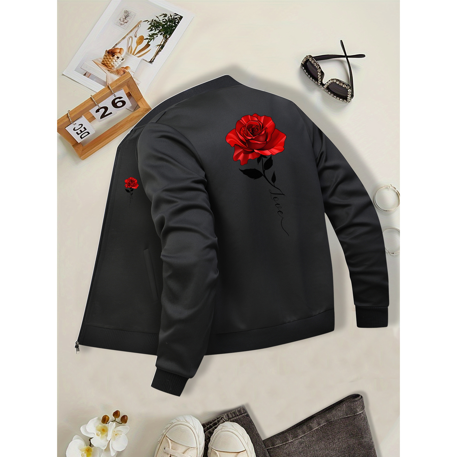 Trendy Print, Women's Casual Jacket With Rose Print - Zip-up, Long Sleeve, Baseball Collar Outerwear For Fall & Winter
Trendy Print, Women's Casual Jacket With Rose Print - Zip-up, Long Sleeve, Baseball Collar Outerwear For Fall & Winter