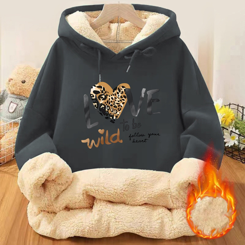 Women's Casual Leopard Heart & Letter Print Long Sleeve Hooded Fleece Sweatshirt With Kangaroo Pockets, Sportswear For Fall & Winter, Outdoor Wear, Style, Autumn/winter
Women's Casual Leopard Heart & Letter Print Long Sleeve Hooded Fleece Sweatshirt With Kangaroo Pockets, Sportswear For Fall & Winter, Outdoor Wear, Style, Autumn/winter