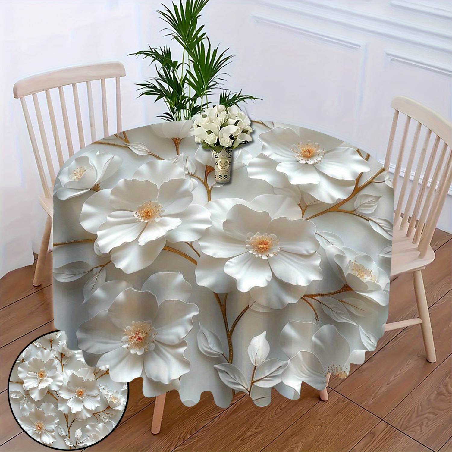 Elegant White Floral Round Tablecloth - Polyester, Dust-proof & Decorative Cover For Living Room And Dining Area, Table Decor, Coffee Table, Home Use
Elegant White Floral Round Tablecloth - Polyester, Dust-proof & Decorative Cover For Living Room And Dining Area, Table Decor, Coffee Table, Home Use