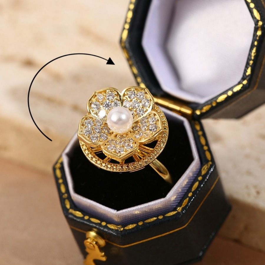 1pc Elegant 18k Golden Plated Adjustable With Pearl & Cubic Zirconia, 360° Rotatable , Copper Base, Cute Floral Jewelry Gift For Women, Suitable For & Gifting
1pc Elegant 18k Golden Plated Adjustable With Pearl & Cubic Zirconia, 360° Rotatable , Copper Base, Cute Floral Jewelry Gift For Women, Suitable For & Gifting