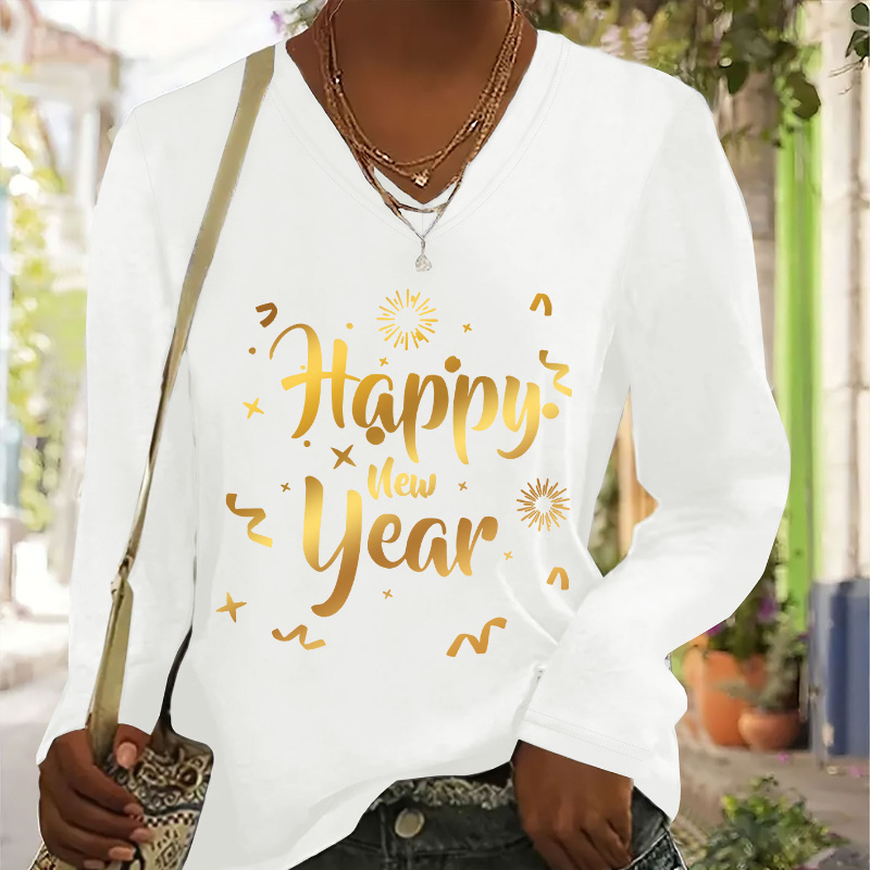 Letter Print T-shirt, Long Sleeve V Neck Casual Top For Spring & Fall, Women's Clothing
Letter Print T-shirt, Long Sleeve V Neck Casual Top For Spring & Fall, Women's Clothing