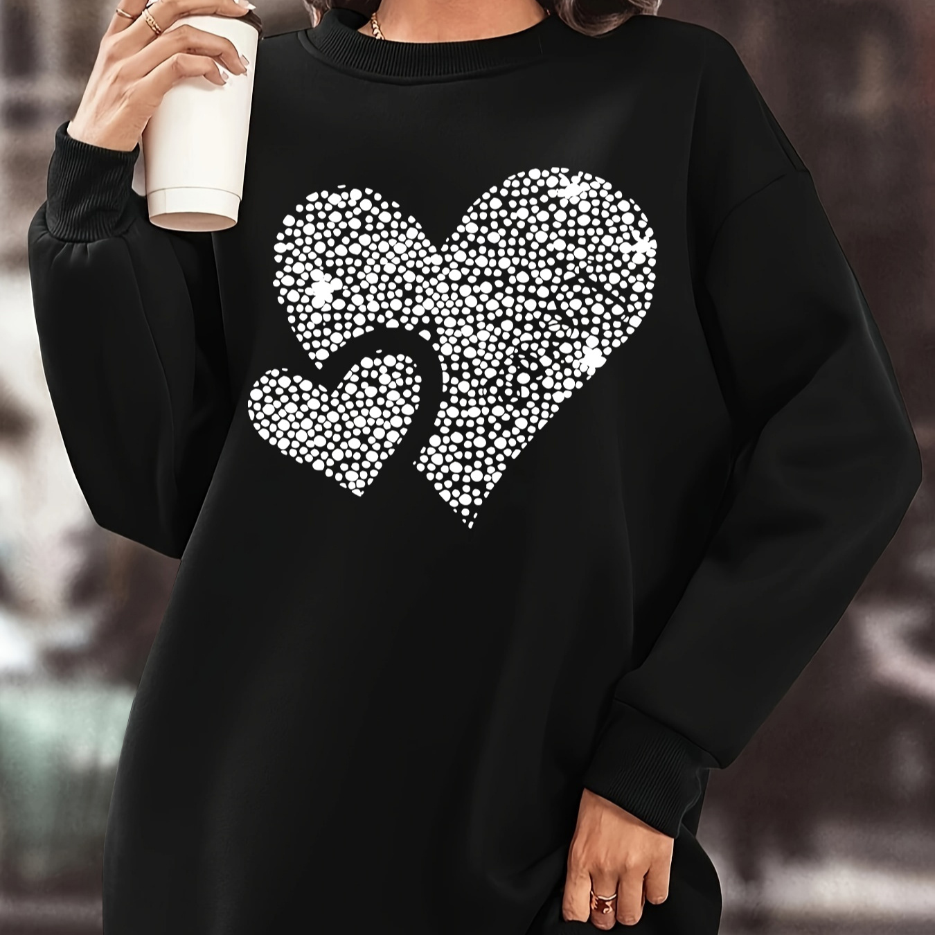 Autumn And Winter Polka Dot Love Print Fleece Dress With Round Neck Long Sleeve Knee Length Women's Plus Velvet Sweatshirt Dress Comfortable And Elegant Women's Clothing
Autumn And Winter Polka Dot Love Print Fleece Dress With Round Neck Long Sleeve Knee Length Women's Plus Velvet Sweatshirt Dress Comfortable And Elegant Women's Clothing