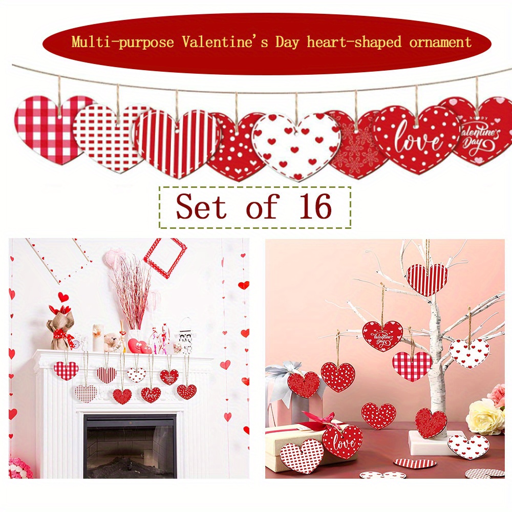 Set Of 16 Valentine's Day Pendants - Wooden Heart Multifunctional Decorative Pieces - A Range Of Styles Suitable For Home, Weddings, Valentine's Day, Day, Birthdays, And Party Decorations.
Set Of 16 Valentine's Day Pendants - Wooden Heart Multifunctional Decorative Pieces - A Range Of Styles Suitable For Home, Weddings, Valentine's Day, Day, Birthdays, And Party Decorations.