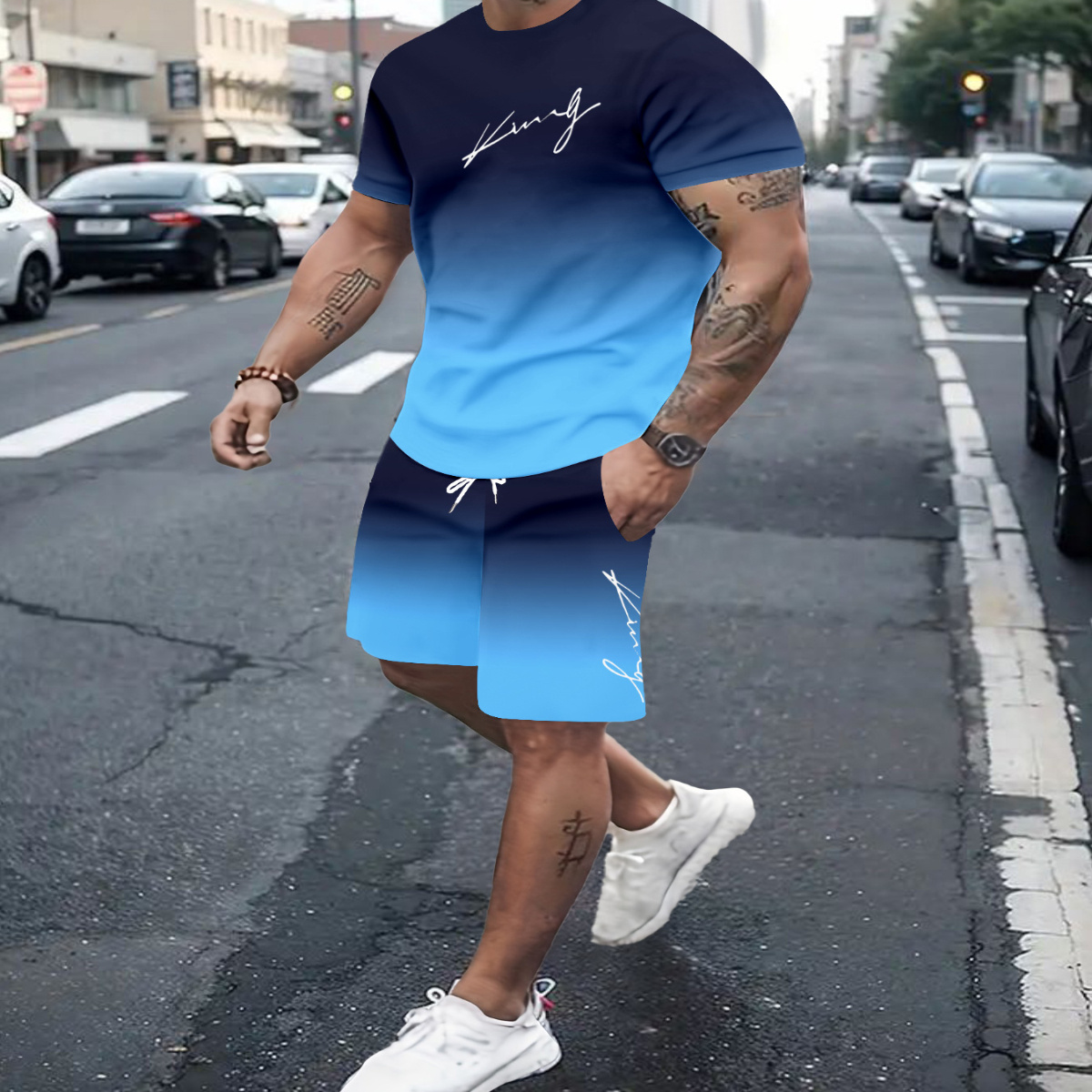 1set Vintage Style Men's Summer Casual Outfit, Polyester Knit T-shirt And Shorts Set With Printed Pattern, Round Neck, Short Sleeve, Regular Fit
1set Vintage Style Men's Summer Casual Outfit, Polyester Knit T-shirt And Shorts Set With Printed Pattern, Round Neck, Short Sleeve, Regular Fit