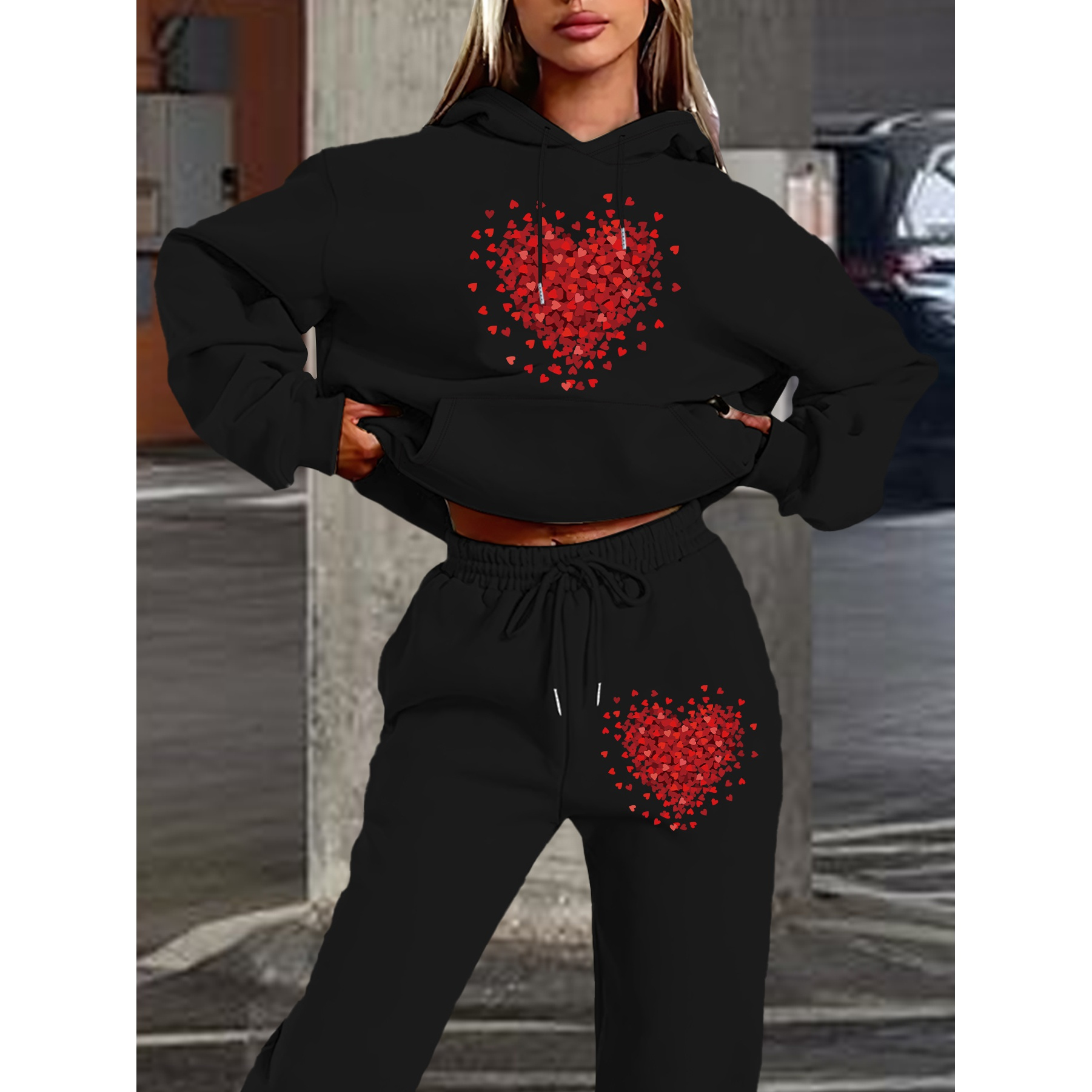 1 Set Women's Casual Geometric Heart Pattern Hoodie And Sweatpants, Long Sleeve Pullover With Pockets, Polyester Knit Fabric, Autumn/winter Collection
1 Set Women's Casual Geometric Heart Pattern Hoodie And Sweatpants, Long Sleeve Pullover With Pockets, Polyester Knit Fabric, Autumn/winter Collection