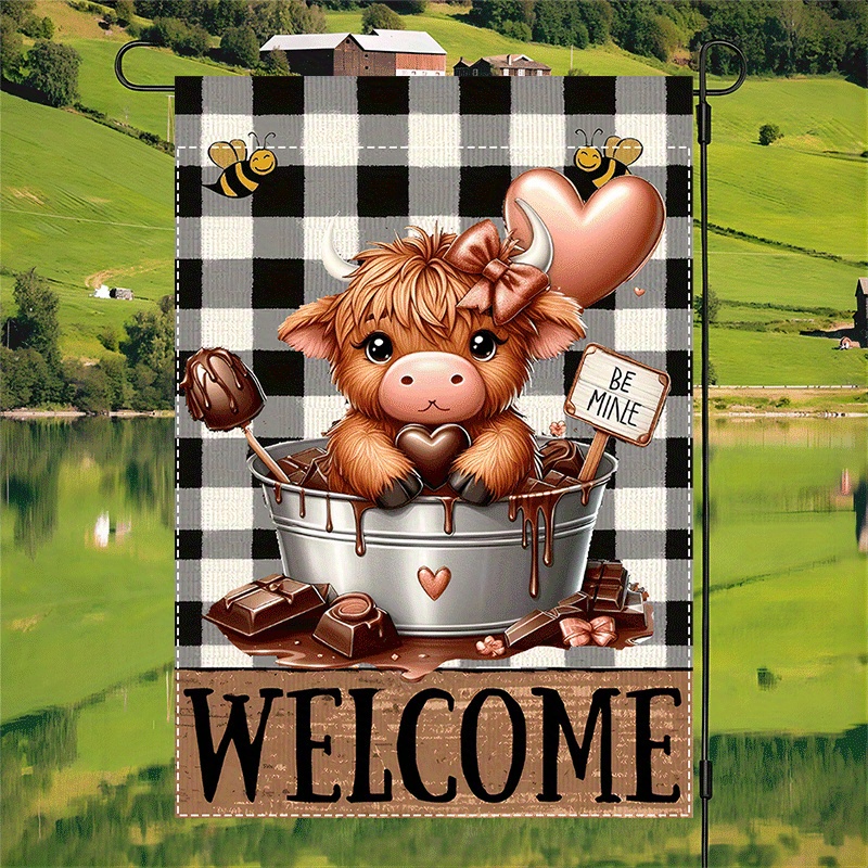 1pc Highland Cow Flag Chocolate With Outdoor Spring Lawn Decor Happy Valentine's Day Celebration House Flag Double Sided Waterproof Burlap Flag 12x18inch
1pc Highland Cow Flag Chocolate With Outdoor Spring Lawn Decor Happy Valentine's Day Celebration House Flag Double Sided Waterproof Burlap Flag 12x18inch