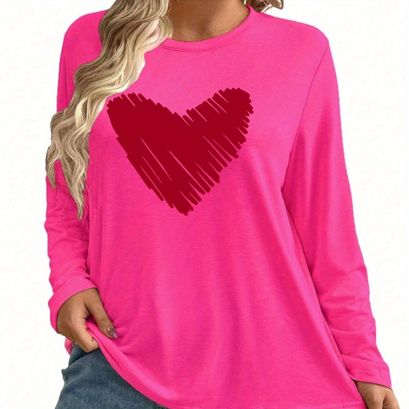 Valentine's Day Heart Pattern Long Sleeve T-shirt For Women - Casual & Stylish, Crew Neck, Soft Polyester , Machine Washable
Valentine's Day Heart Pattern Long Sleeve T-shirt For Women - Casual & Stylish, Crew Neck, Soft Polyester , Machine Washable