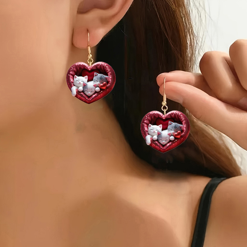 Elegant And Acrylic Cat And Heart-shaped Pendant Earrings - Valentine's Day, Women's Casual Wear, And Parties
Elegant And Acrylic Cat And Heart-shaped Pendant Earrings - Valentine's Day, Women's Casual Wear, And Parties