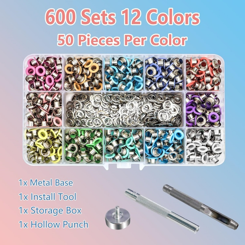 600pcs Loop Kit With Loop Eyelets And 3 Installation Tools, In 12 Colors, Suitable For Shoes, Bags, Clothes, Shoelaces, Leather Crafts
600pcs Loop Kit With Loop Eyelets And 3 Installation Tools, In 12 Colors, Suitable For Shoes, Bags, Clothes, Shoelaces, Leather Crafts