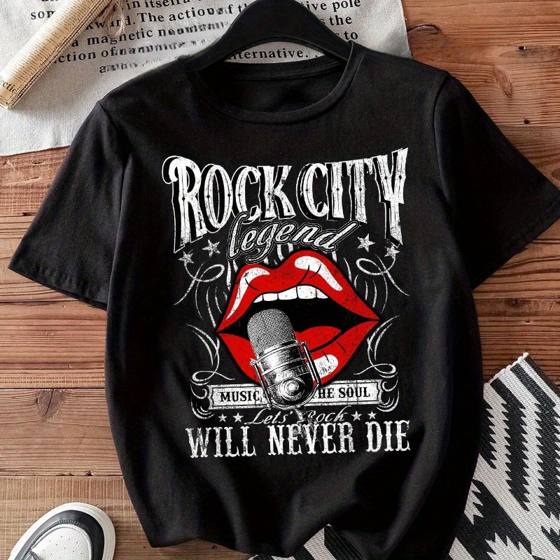 Women's Rock Graphic T-shirt, Casual Crew Neck Polyester Top With Drawing Pattern, Short Sleeve Summer & Spring Tee, 95% Polyester 5% Spandex, Fit
Women's Rock Graphic T-shirt, Casual Crew Neck Polyester Top With Drawing Pattern, Short Sleeve Summer & Spring Tee, 95% Polyester 5% Spandex, Fit