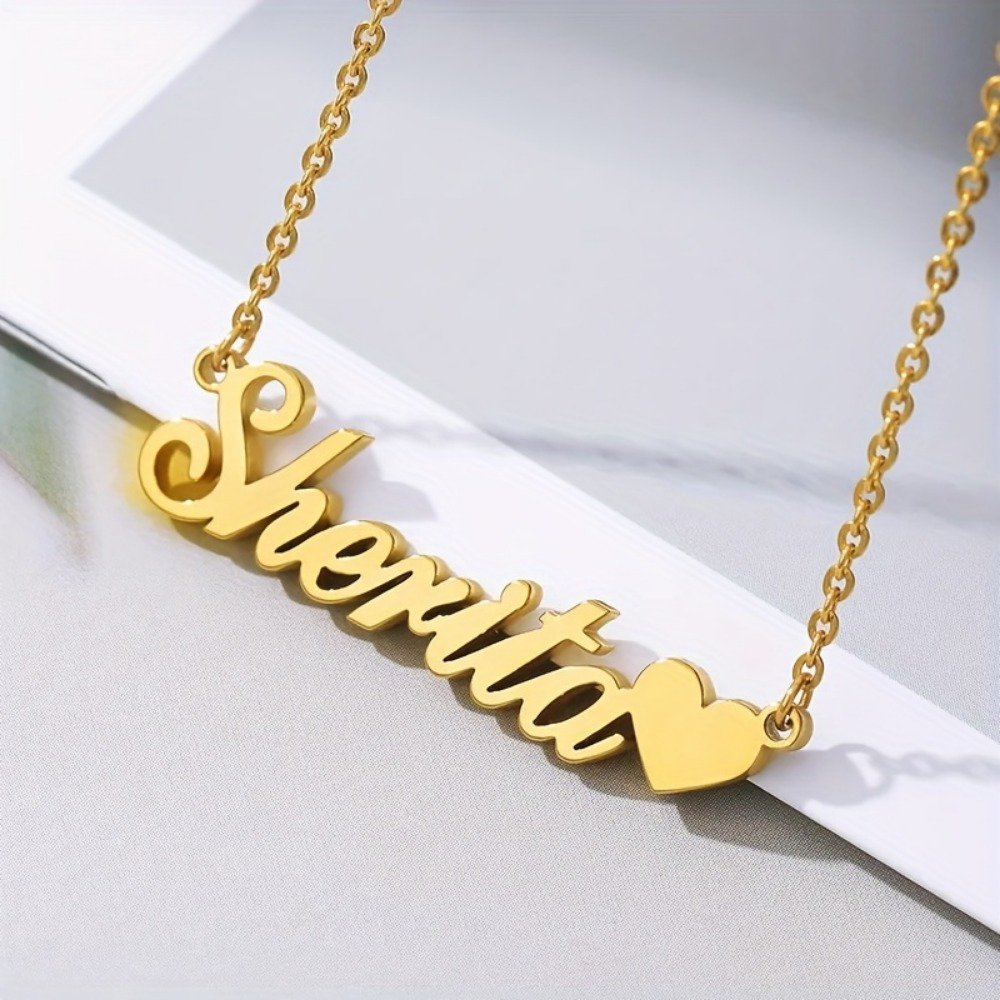 1pc Customized Name With Heart Pendant Necklace, Elegant/bohemian Style Stainless Steel 18k Gold Plated Jewelry For , 
1pc Customized Name With Heart Pendant Necklace, Elegant/bohemian Style Stainless Steel 18k Gold Plated Jewelry For ,
