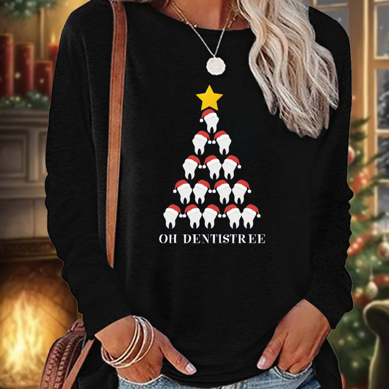 Christmas Tree & Letter Print Comfy T-shirt, Round Neck Long Sleeve Sports Tee, Women's Activewear For Fall
Christmas Tree & Letter Print Comfy T-shirt, Round Neck Long Sleeve Sports Tee, Women's Activewear For Fall