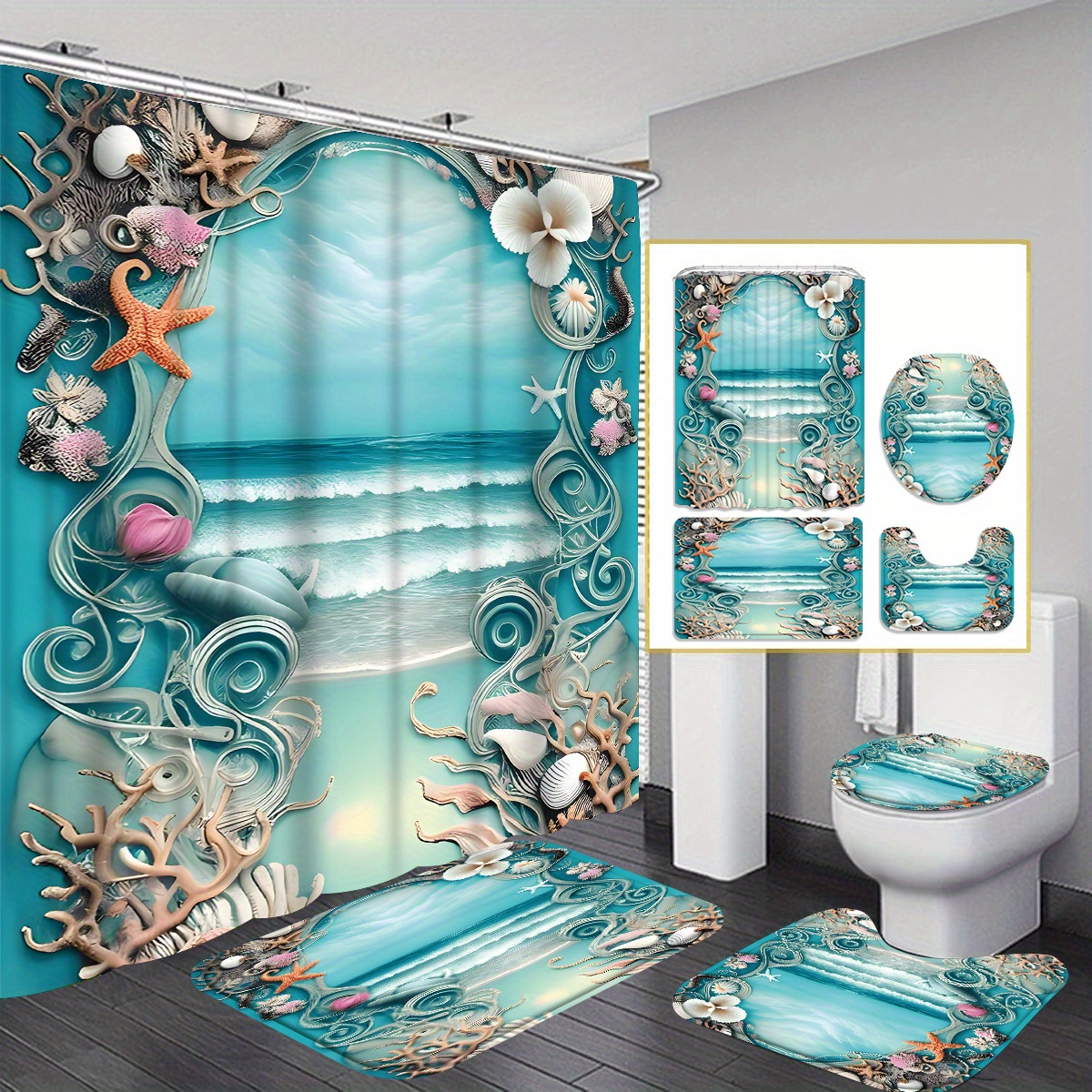 4pcs Set Print Shower Curtain Decoration, Housewarming Gift Decoration, Waterproof Shower Curtain And Toilet Floor Mat -piece Set, With 12 Shower Curtain Hooks
4pcs Set Print Shower Curtain Decoration, Housewarming Gift Decoration, Waterproof Shower Curtain And Toilet Floor Mat -piece Set, With 12 Shower Curtain Hooks
