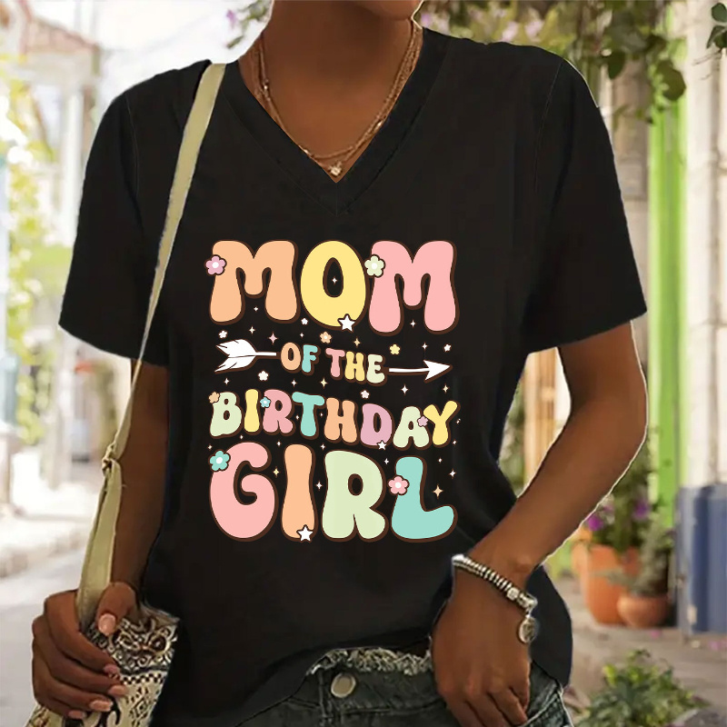 1pc Mom Of The Birthday Girl Casual V-neck T-shirt, Letter Print, Loose Fit, Knit Polyester Fabric, All
1pc Mom Of The Birthday Girl Casual V-neck T-shirt, Letter Print, Loose Fit, Knit Polyester Fabric, All