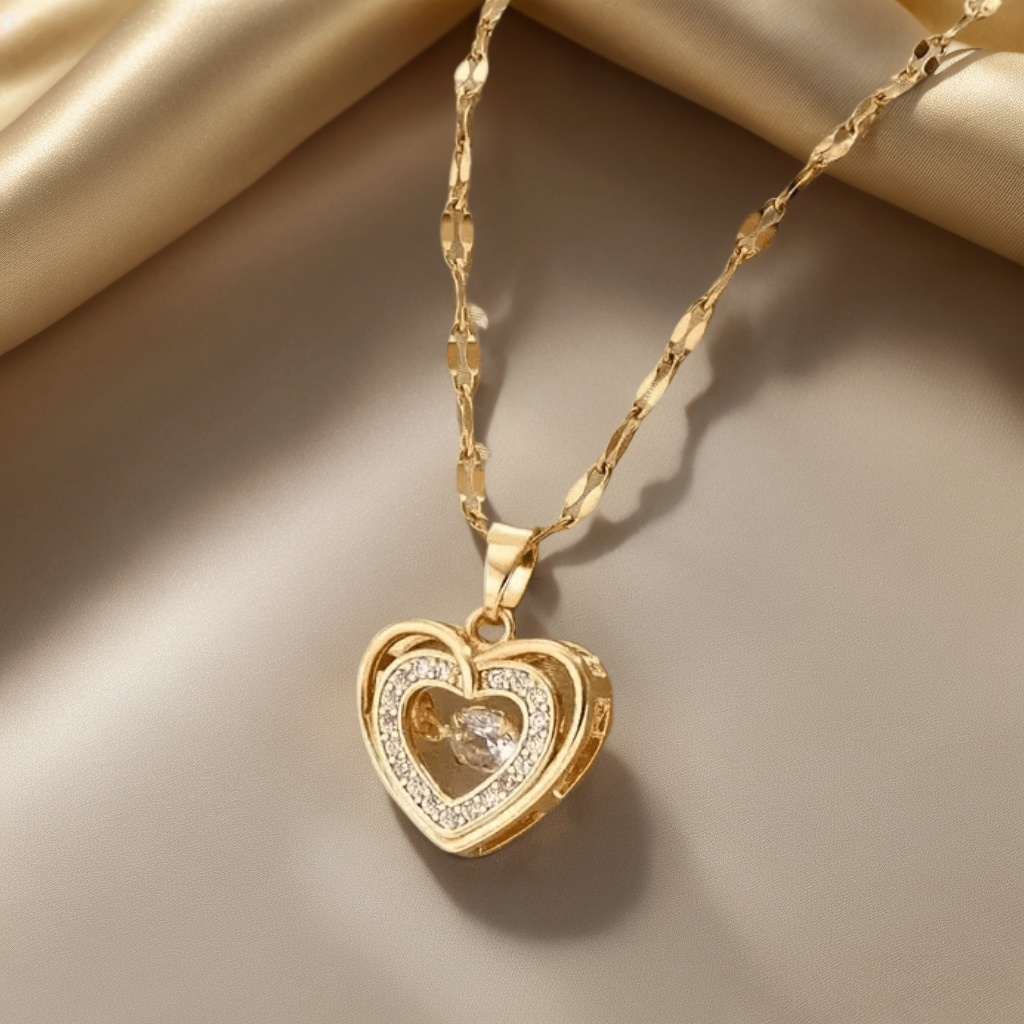 Elegant Heart-shaped Pendant Necklace, Fashionable Titanium Steel With Synthetic Zirconia, Copper , Yellow, No Plating - 1pc
Elegant Heart-shaped Pendant Necklace, Fashionable Titanium Steel With Synthetic Zirconia, Copper , Yellow, No Plating - 1pc