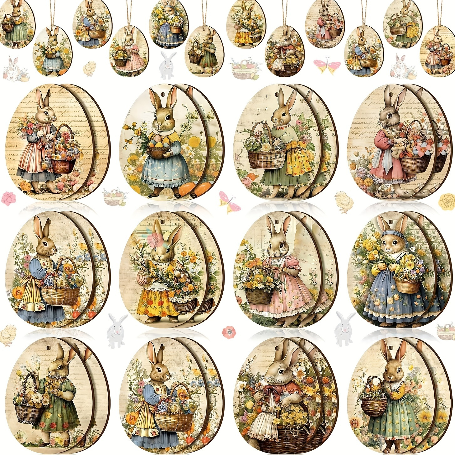 12pcs Vintage Bunny & Floral Wooden Oval Pendants - Easter & Spring Decor For Home And Garden, , Bunny Accessories
12pcs Vintage Bunny & Floral Wooden Oval Pendants - Easter & Spring Decor For Home And Garden, , Bunny Accessories