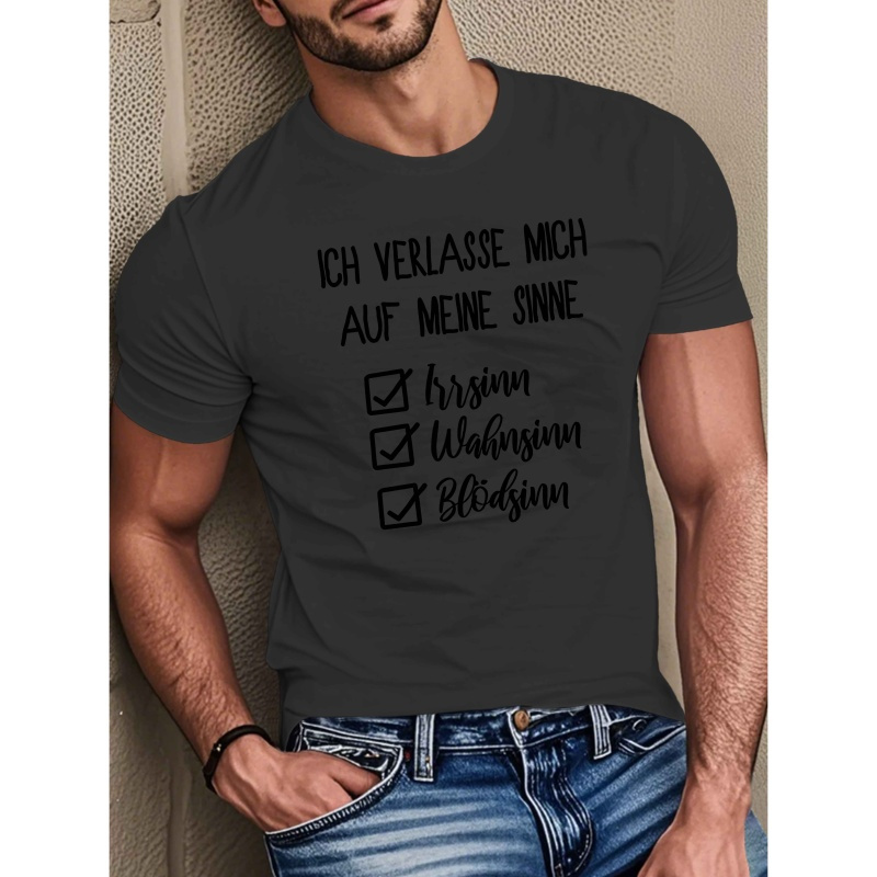 Men's Casual Crew Neck T-shirt With German Humor, 100% Polyester Knit Fabric, Stretch, Regular Fit, Summer Short Sleeve Top With Geometric Pattern
Men's Casual Crew Neck T-shirt With German Humor, 100% Polyester Knit Fabric, Stretch, Regular Fit, Summer Short Sleeve Top With Geometric Pattern