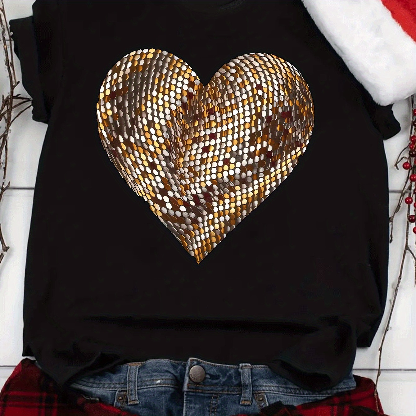 1pc Women's Sequin Heart Print T-shirt, Polyester Round Neck Tee, Casual Sporty Top, Medium Stretch Knit Fabric, Geometric Pattern, Summer Wear
1pc Women's Sequin Heart Print T-shirt, Polyester Round Neck Tee, Casual Sporty Top, Medium Stretch Knit Fabric, Geometric Pattern, Summer Wear