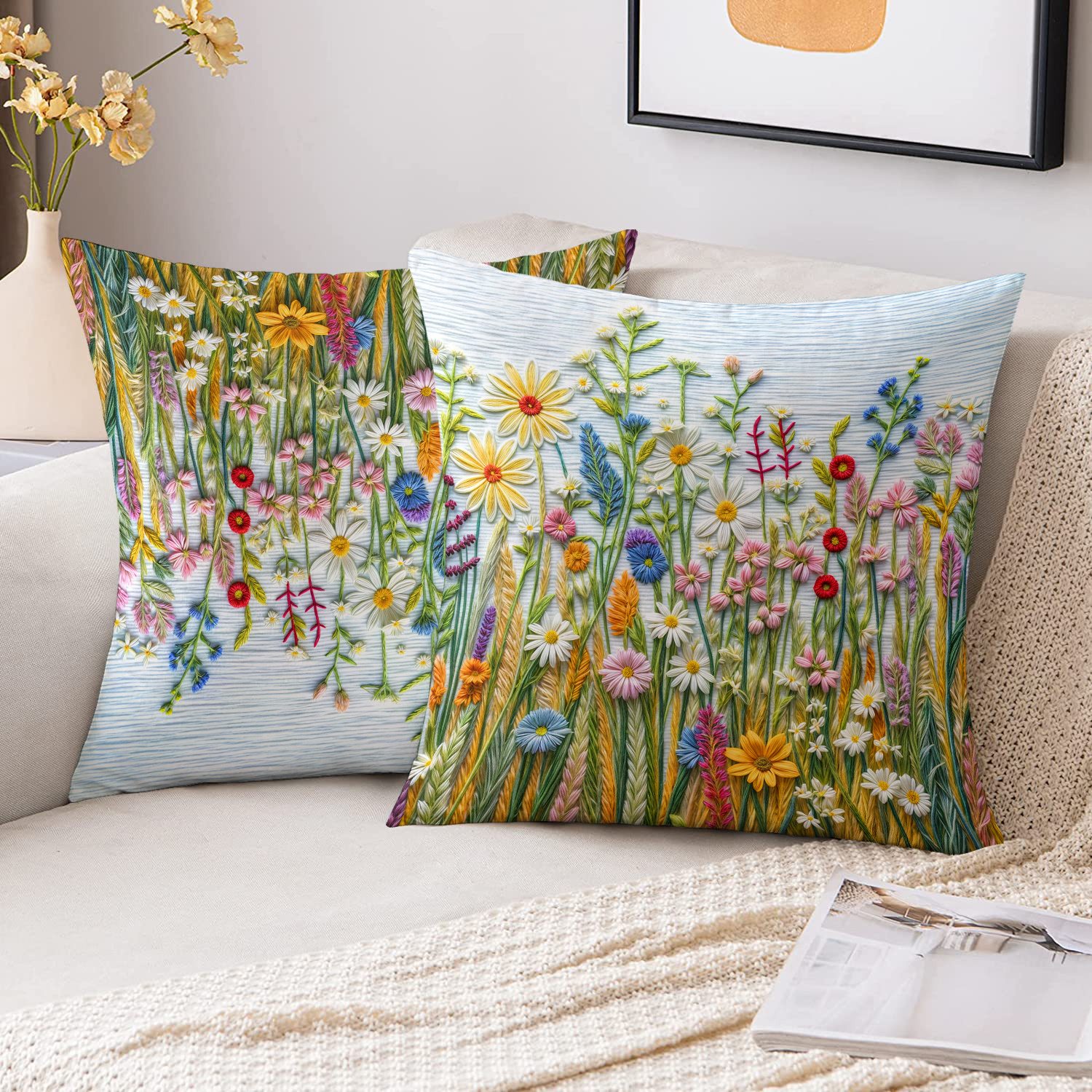 Set Of 2 Contemporary Floral Throw Pillow Covers, 18x18 Inch, Double-sided Embroidered Design, Polyester Knit Fabric, With Zipper Closure, For Home Decor - Machine Washable
Set Of 2 Contemporary Floral Throw Pillow Covers, 18x18 Inch, Double-sided Embroidered Design, Polyester Knit Fabric, With Zipper Closure, For Home Decor - Machine Washable