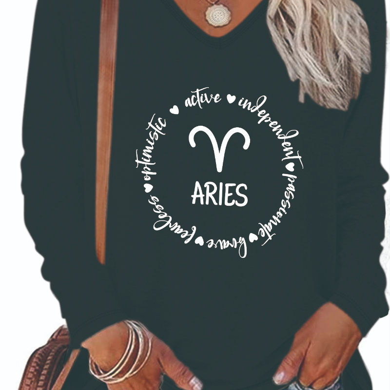 Women's Zodiac Print Long Sleeve V-neck T-shirt, Casual Polyester Tee, Regular Fit, Autumn/ Top
Women's Zodiac Print Long Sleeve V-neck T-shirt, Casual Polyester Tee, Regular Fit, Autumn/ Top