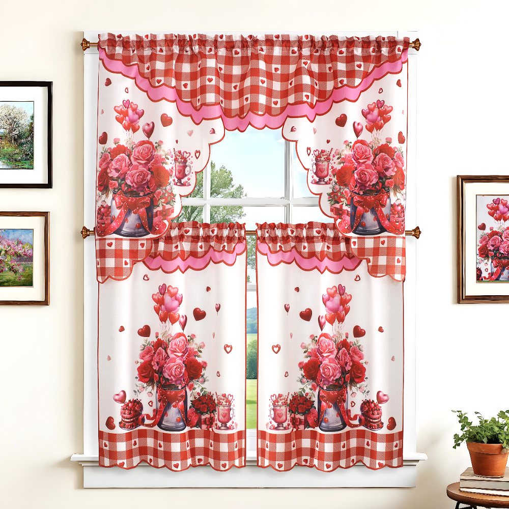 3pcs Curtain Set With Heart & - Valentine's, Day, And Romantic - Rod Pocket Polyester Drapes For Kitchen, Living Room, And Home Decor
3pcs Curtain Set With Heart & - Valentine's, Day, And Romantic - Rod Pocket Polyester Drapes For Kitchen, Living Room, And Home Decor