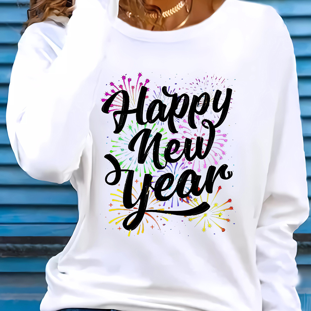 1pc Women's Casual Crew Neck Long Sleeve T-shirt, New Year's Alphabet Print, Slight Stretch Polyester Knit Fabric,
1pc Women's Casual Crew Neck Long Sleeve T-shirt, New Year's Alphabet Print, Slight Stretch Polyester Knit Fabric,