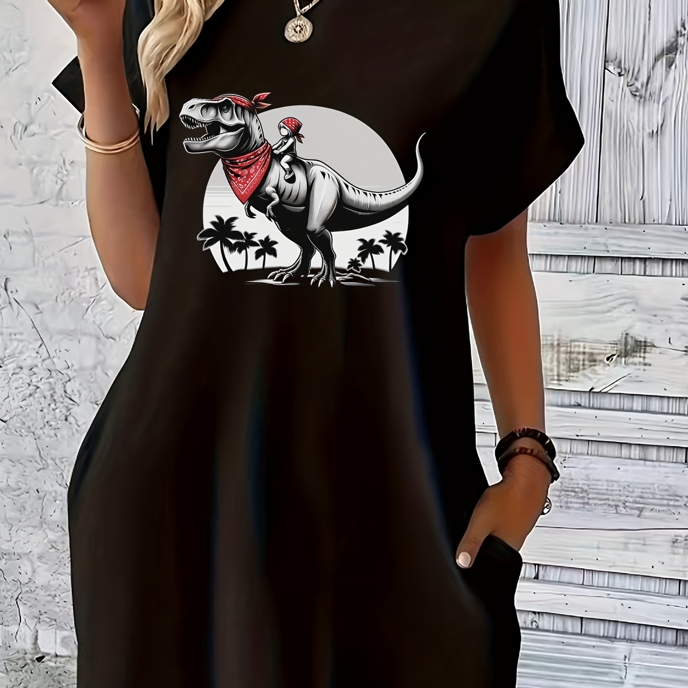 Dinosaur Print Crew Neck Tee Dress, Short Sleeve Casual Dress For Summer & Spring, Women's Clothing
Dinosaur Print Crew Neck Tee Dress, Short Sleeve Casual Dress For Summer & Spring, Women's Clothing