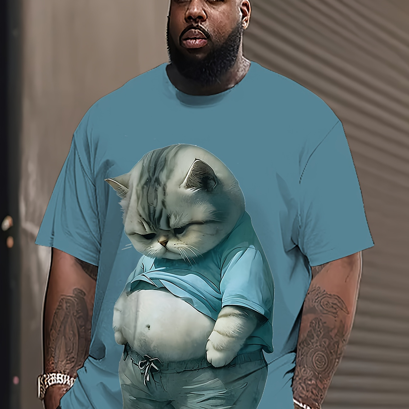 Men's Plus Size Cat 3d Print T-shirt - Polyester & Spandex , Crew Neck, Short Sleeve, Casual Mature Style, Regular For Spring To Autumn - Ideal Gift
Men's Plus Size Cat 3d Print T-shirt - Polyester & Spandex , Crew Neck, Short Sleeve, Casual Mature Style, Regular For Spring To Autumn - Ideal Gift