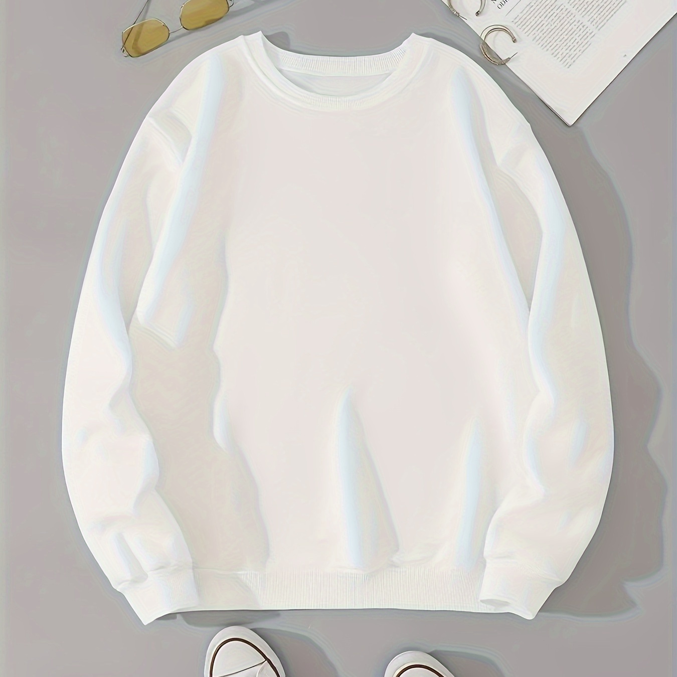 Solid Color Casual Pullover Sweatshirt, Round Neck Long Sleeves Sweatshirt, Vêtements de sport pour femmes
Solid Color Casual Pullover Sweatshirt, Round Neck Long Sleeves Sweatshirt, Vêtements de sport pour femmes
