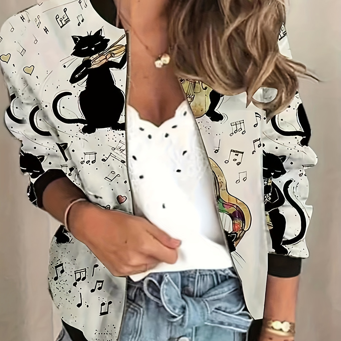 Graphic Print Zipper Jacket, Casual Baseball Neck Long Sleeve Outerwear, Women's Clothing
Graphic Print Zipper Jacket, Casual Baseball Neck Long Sleeve Outerwear, Women's Clothing