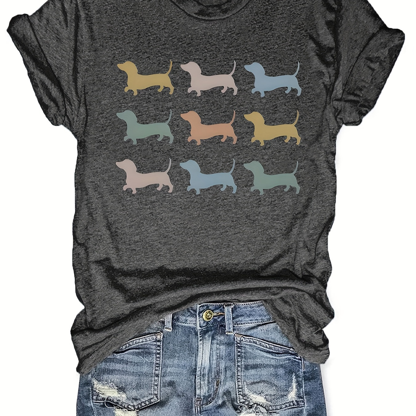 Dog Print T-shirt, Casual Short Sleeve Crew Neck Top For Spring & Summer, Women's Clothing
Dog Print T-shirt, Casual Short Sleeve Crew Neck Top For Spring & Summer, Women's Clothing