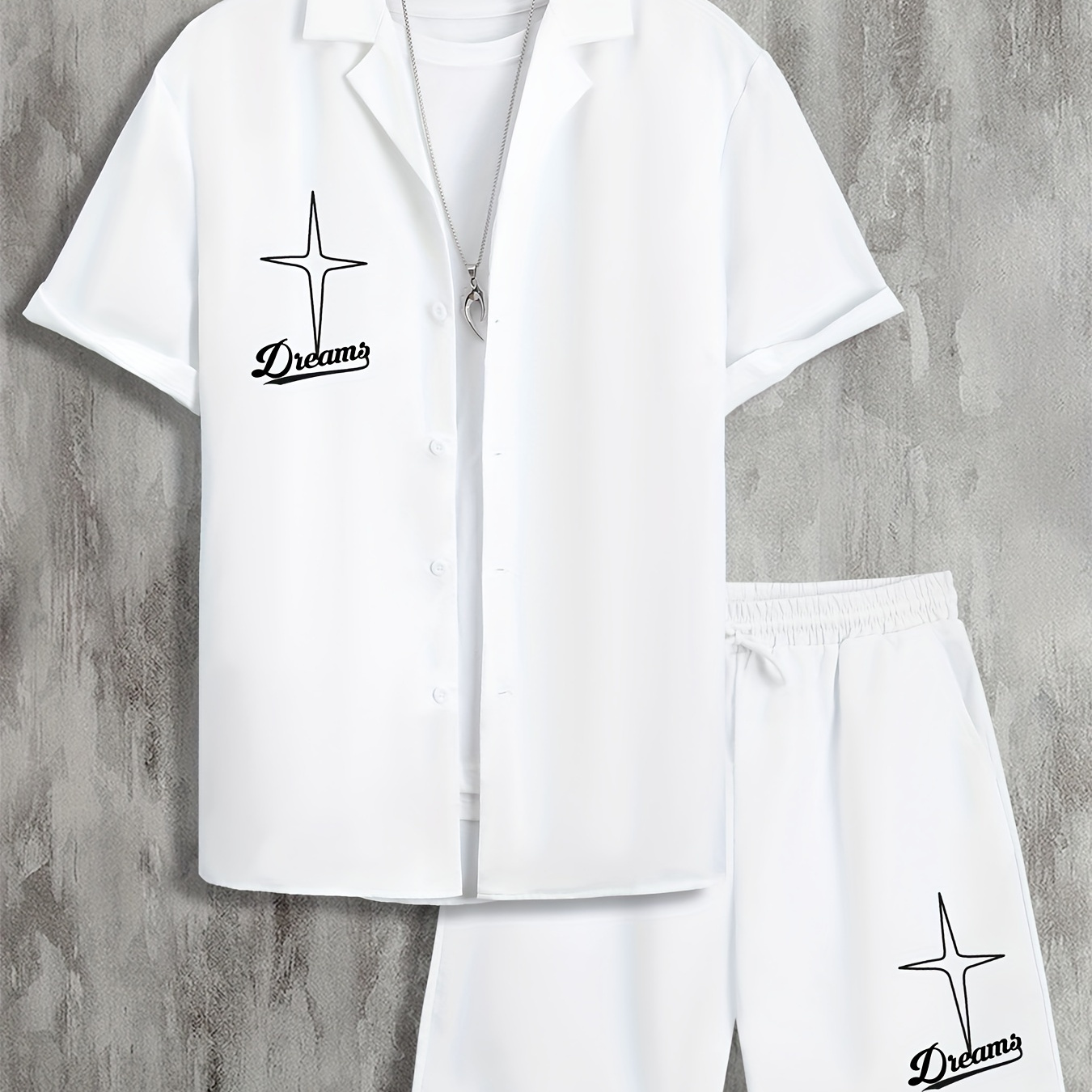2-piece Men's Trendy Print Summer Vacation Outfit Set, Men's Short Sleeve Lapel Shirt & Drawstring Shorts Set
2-piece Men's Trendy Print Summer Vacation Outfit Set, Men's Short Sleeve Lapel Shirt & Drawstring Shorts Set