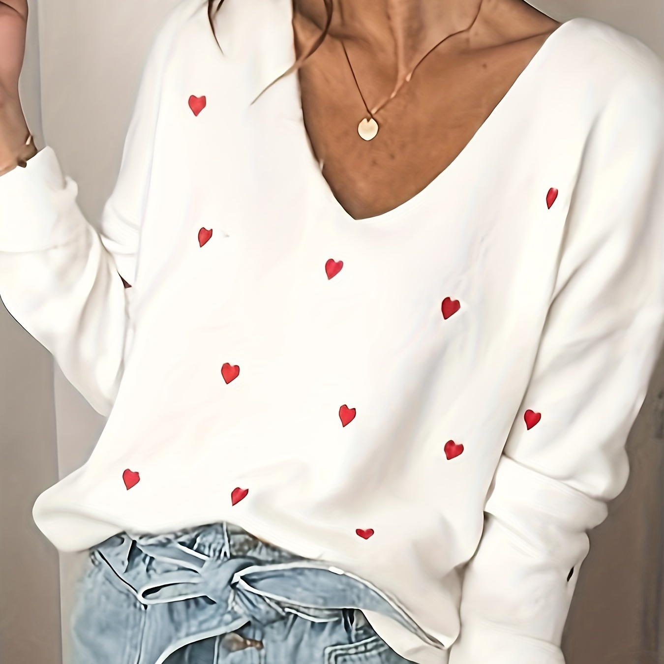 Valentine's Day Heart Print Sweater, Casual V Neck Long Sleeve Sweater For Fall & Winter, Women's Clothing
Valentine's Day Heart Print Sweater, Casual V Neck Long Sleeve Sweater For Fall & Winter, Women's Clothing