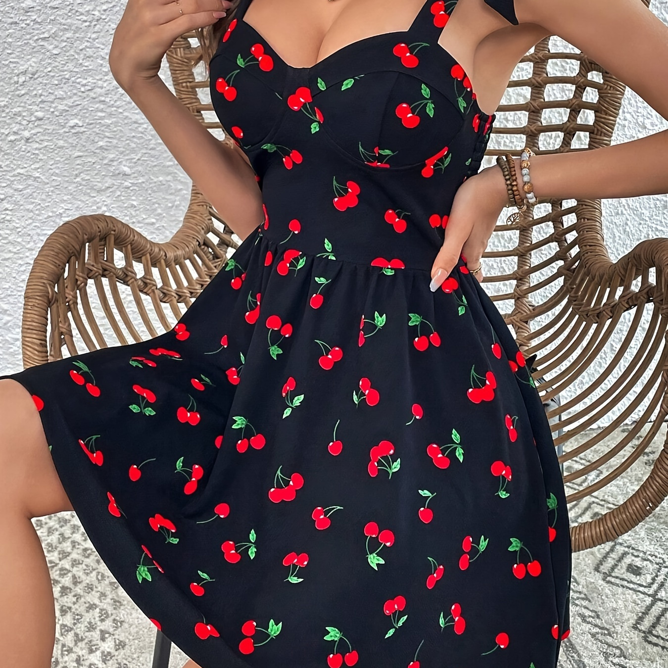 Cherry Pattern Tie Shoulder Dress, Casual Sleeveless Dress For Summer, Women's Clothing
Cherry Pattern Tie Shoulder Dress, Casual Sleeveless Dress For Summer, Women's Clothing