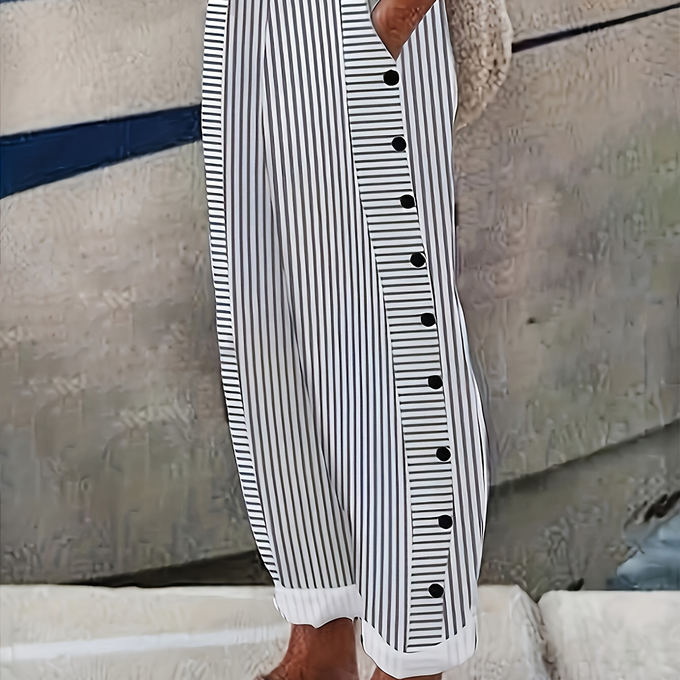 Women's Elegant Striped Print Straight-leg Pants - High-waisted, Fit With Button , Polyester , Machine Washable - Ideal For Spring/summer
Women's Elegant Striped Print Straight-leg Pants - High-waisted, Fit With Button , Polyester , Machine Washable - Ideal For Spring/summer