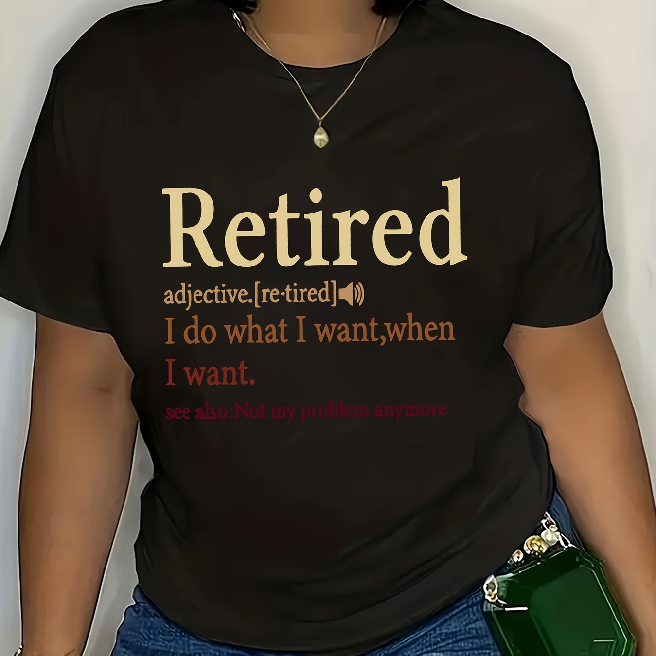 Plus Size Retired Print T-shirt, Casual Short Sleeve Crew Neck Top For Spring & Summer, Women's Plus Size Clothing
Plus Size Retired Print T-shirt, Casual Short Sleeve Crew Neck Top For Spring & Summer, Women's Plus Size Clothing
