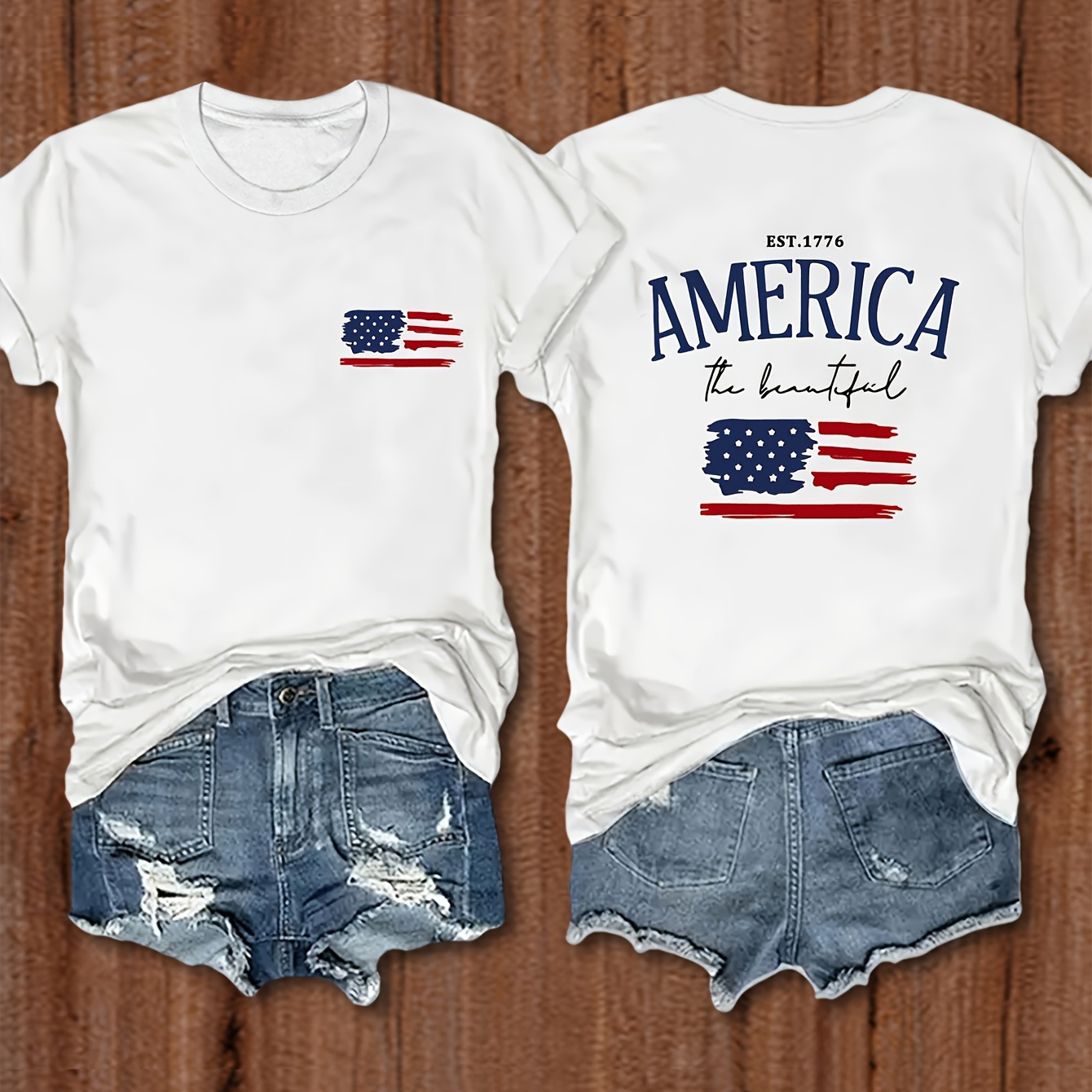 American Flag Print Crew Neck T-shirt, Short Sleeve Casual Top For Spring & Summer, Women's Clothing
American Flag Print Crew Neck T-shirt, Short Sleeve Casual Top For Spring & Summer, Women's Clothing