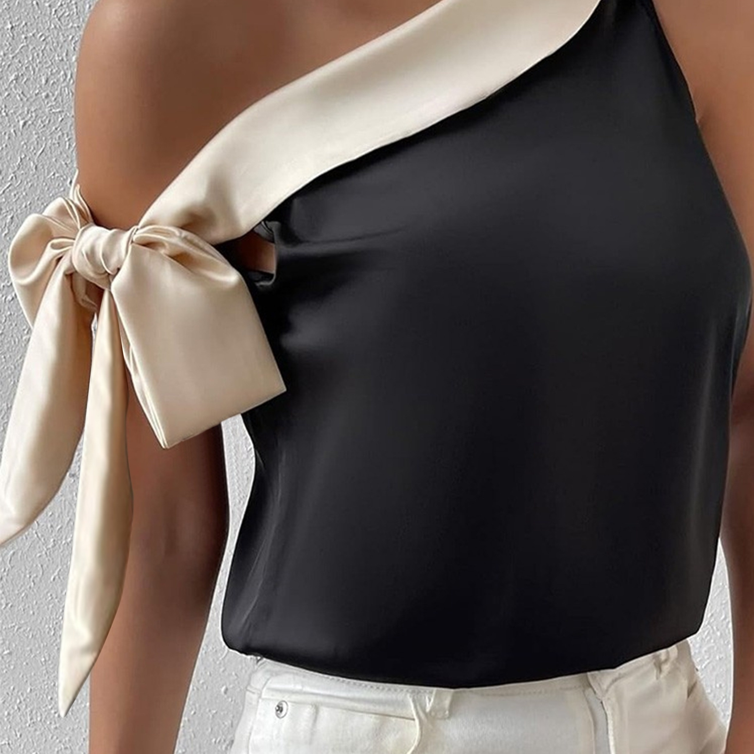 Contrast Trim Side Tie Top, Elegant Asymmetrical Sleeveless Top For Summer, Women's Clothing
Contrast Trim Side Tie Top, Elegant Asymmetrical Sleeveless Top For Summer, Women's Clothing