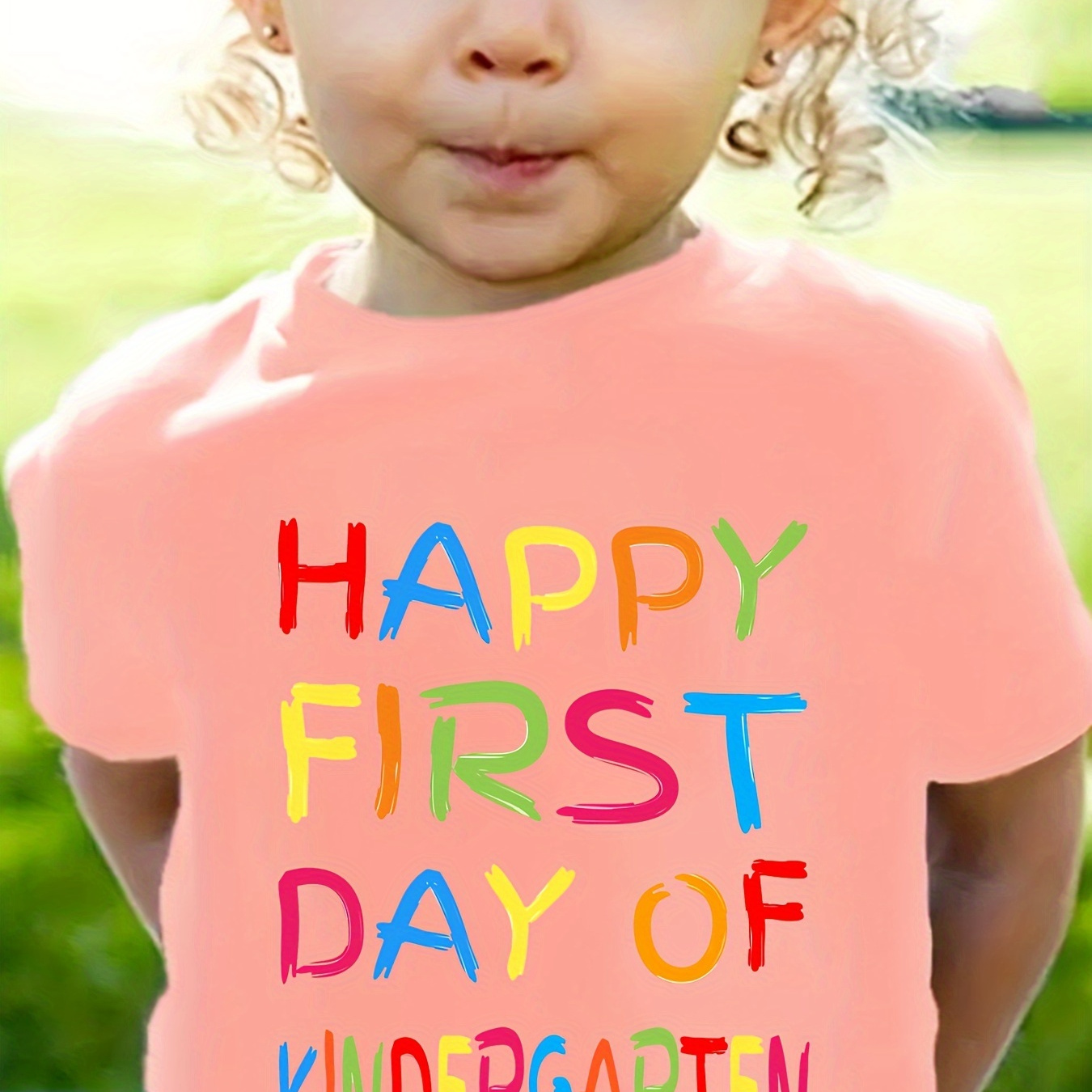 happy First Day Of The Kindergarten" Letter Print Creative T-shirts, Soft & Elastic Comfy Crew Neck Short Sleeve Tee, Girls' Daily Wear Top
happy First Day Of The Kindergarten" Letter Print Creative T-shirts, Soft & Elastic Comfy Crew Neck Short Sleeve Tee, Girls' Daily Wear Top