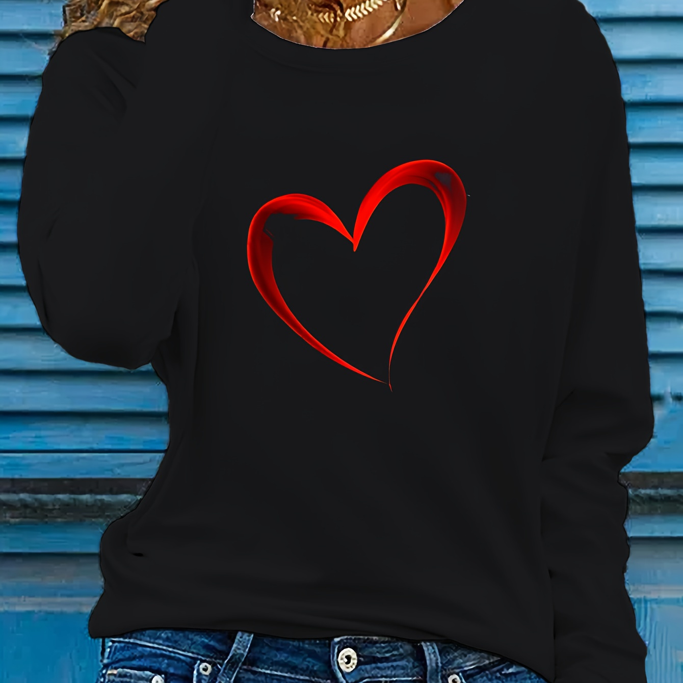 Heart Graphic Print T-shirt, Long Sleeve Crew Neck Casual Top For Spring & Fall, Women's Clothing
Heart Graphic Print T-shirt, Long Sleeve Crew Neck Casual Top For Spring & Fall, Women's Clothing