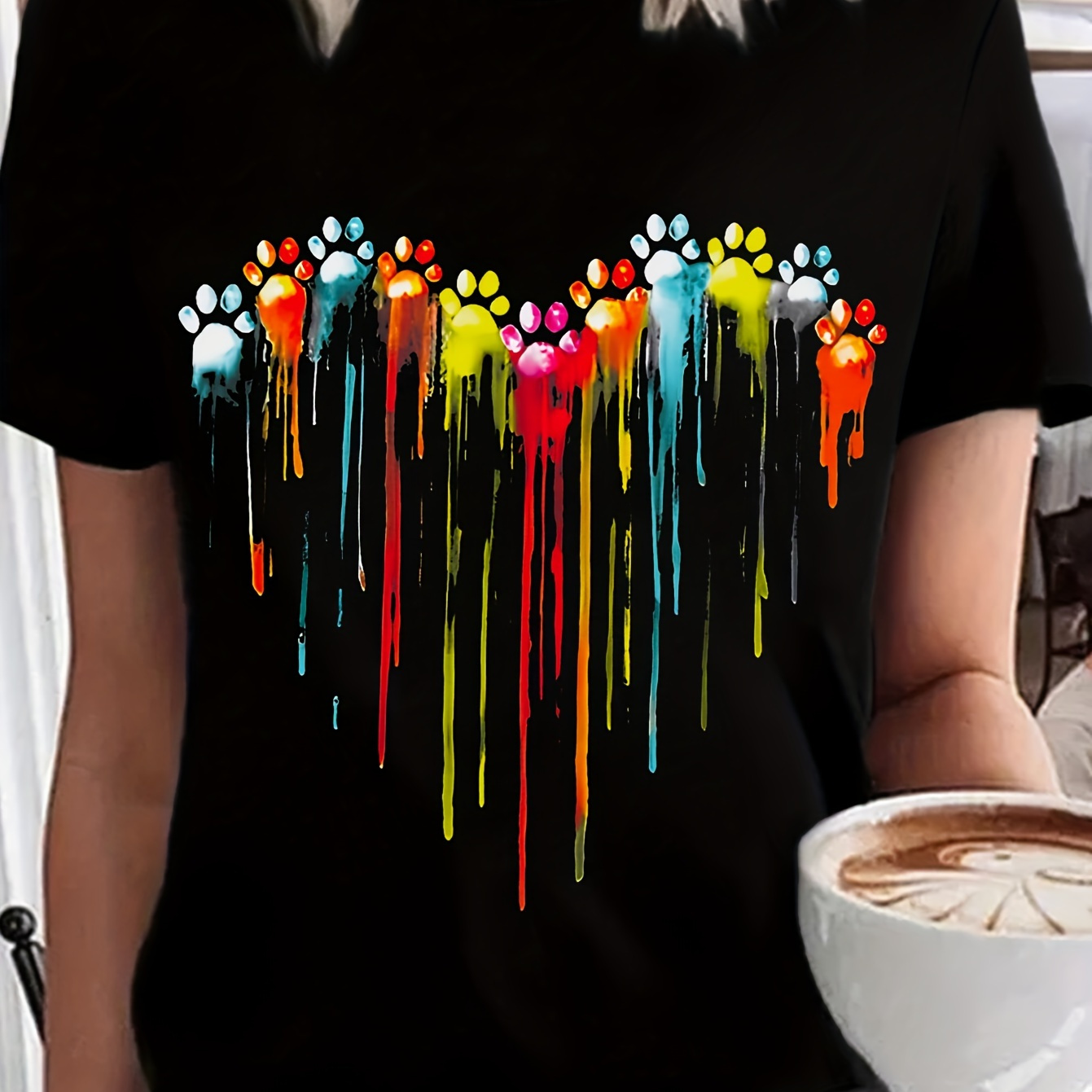 Heart & Paw Print Crew Neck T-shirt, Casual Short Sleeve T-shirt For Spring & Summer, Women's Clothing
Heart & Paw Print Crew Neck T-shirt, Casual Short Sleeve T-shirt For Spring & Summer, Women's Clothing
