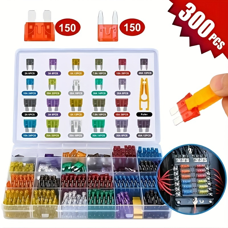 

300pcs Car Blade Fuse Assortment Kit, 2a/3a/5a/7.5a/10a/15a/20a/25a/30a/35a/40a Auto Truck Automotive Medium Small Fuse Mixed Motorcycle, Circuit Fuse With Box