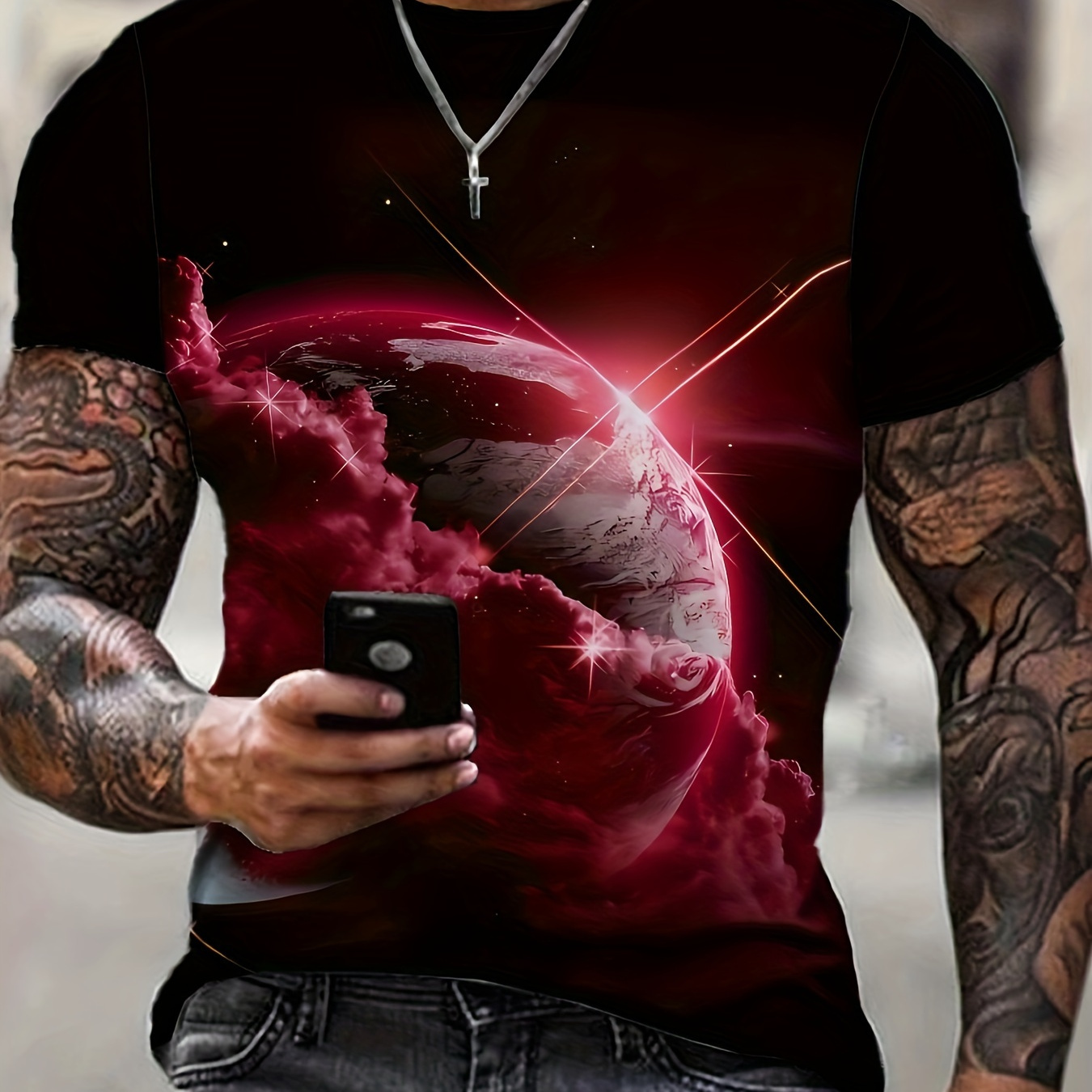 Men's Planet Print T-shirt, Casual Short Sleeve Crew Neck Tee, Men's Clothing For Outdoor
Men's Planet Print T-shirt, Casual Short Sleeve Crew Neck Tee, Men's Clothing For Outdoor