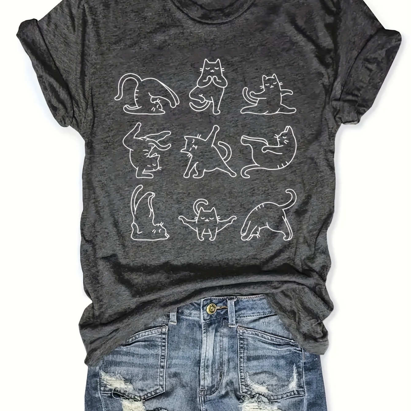 Yoga Cat Print Crew Neck T-shirt, Casual Short Sleeve Top For Spring & Summer, Women's Clothing
Yoga Cat Print Crew Neck T-shirt, Casual Short Sleeve Top For Spring & Summer, Women's Clothing
