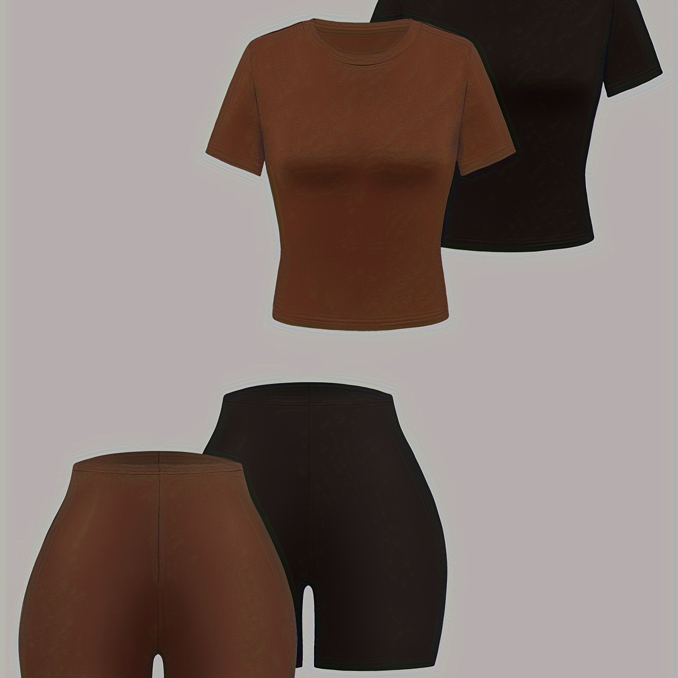Casual Solid Shorts Set 2 Pack, Crew Neck Short Sleeve Simple T-shirt & Cropped Leggings Summer Outfits, Women's Clothing
Casual Solid Shorts Set 2 Pack, Crew Neck Short Sleeve Simple T-shirt & Cropped Leggings Summer Outfits, Women's Clothing
