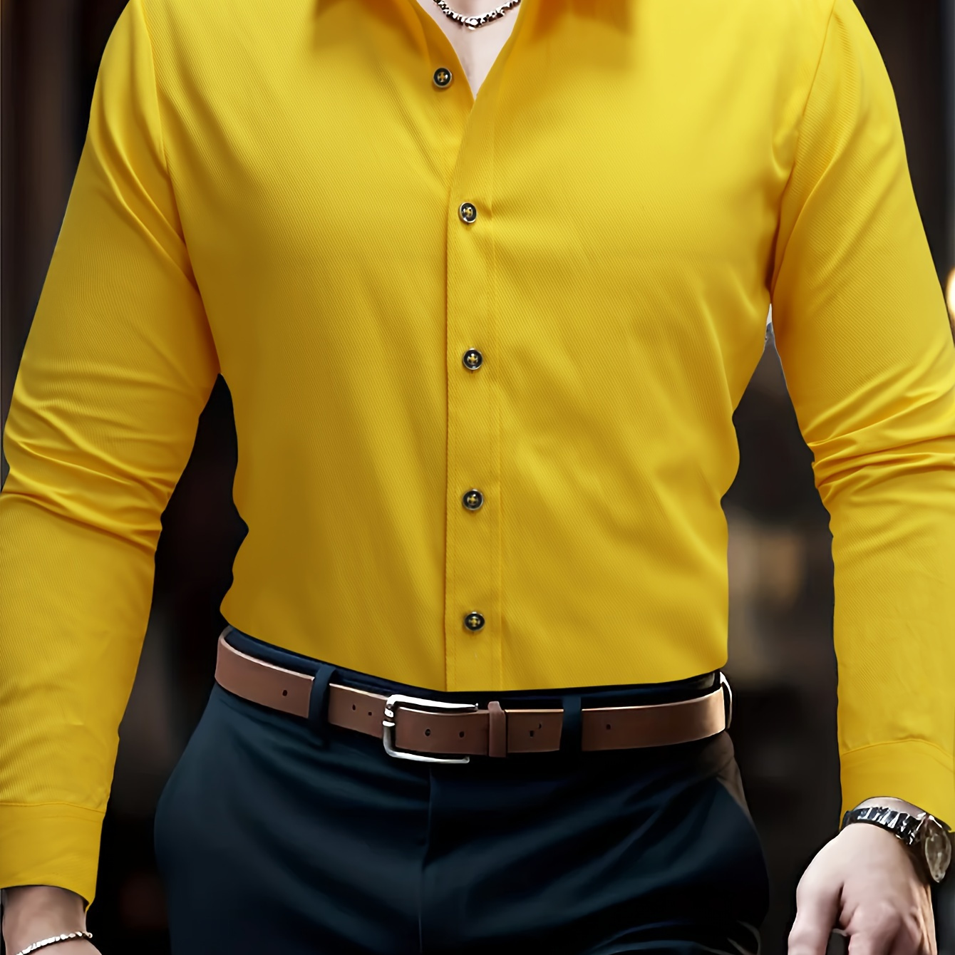 Men's Solid Color Lapel Design Dress Shirts, Long Sleeve Casual Button Up Shirt For Formal Occasions
Men's Solid Color Lapel Design Dress Shirts, Long Sleeve Casual Button Up Shirt For Formal Occasions